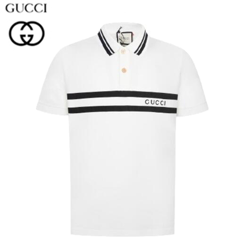 GUCCI-060110 구찌 화이트 코튼 스트라이프 폴로 티셔츠 남성용