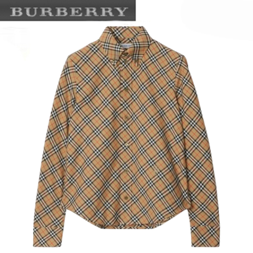 BURBERRY-80982521 버버리 샌드 체크 코튼 셔츠 여성용