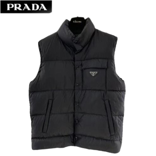 PRADA-10154 프라다 블랙 트라이앵글 로고 패딩 조끼 남성용