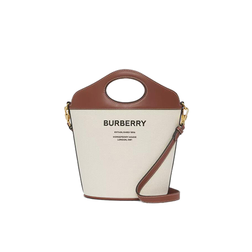 [스페셜오더]BURBERRY-80462421 버버리 내추럴/탠 스몰 투톤 캔버스 레더 포켓 버킷 백