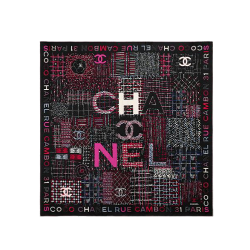 CHANEL-AA8619 샤넬 블랙 실크 트윌 스퀘어 스카프