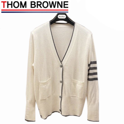 THOM BROWNE-121512 톰 브라운 화이트 니트 코튼 스트라이프 장식 가디건 여성용