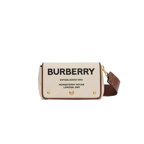 [스페셜오더]BURBERRY-80266081 버버리 화이트/탠 스몰 호스페리 프린트 코튼 캔버스 크로스바디 백