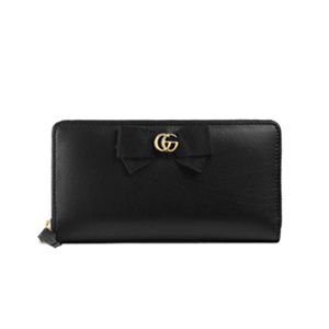 GUCCI-435819 1000 구찌 GG 리본 블랙 가죽 집 어라운 월릿