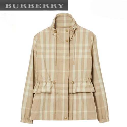 BURBERRY-80678231 버버리 소프트 폰 체크 나일론 퍼넬넥 재킷 여성용