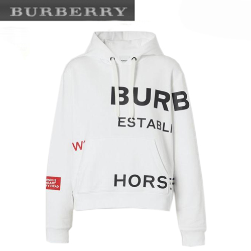 BURBERRY-80171651 버버리 화이트 호스페리 프린트 코튼 오버사이즈 후디