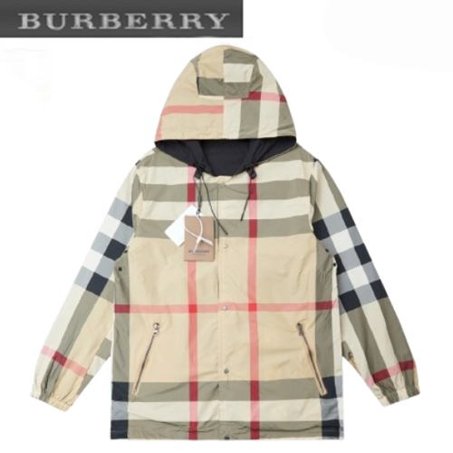 BURBERRY-08305 버버리 베이지 체크 무늬 바람막이 후드 재킷 남성용