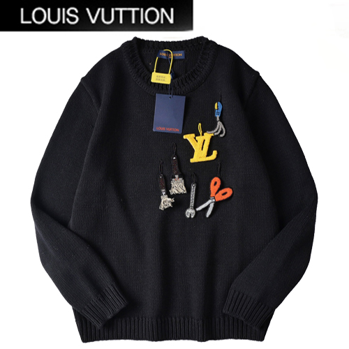 LOUIS VUITTON-01079 루이비통 블랙 아플리케 장식 스웨터 남여공용