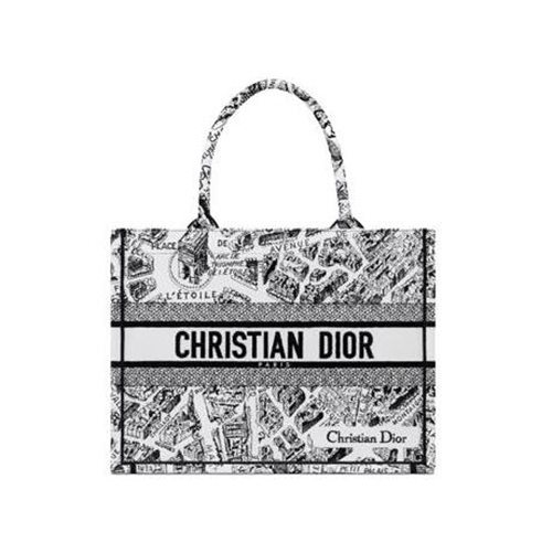 [스페셜오더]DIOR-M1296Z 디올 화이트/블랙 Plan de Paris 자수 BOOK TOTE 미디엄 토트 백 36CM