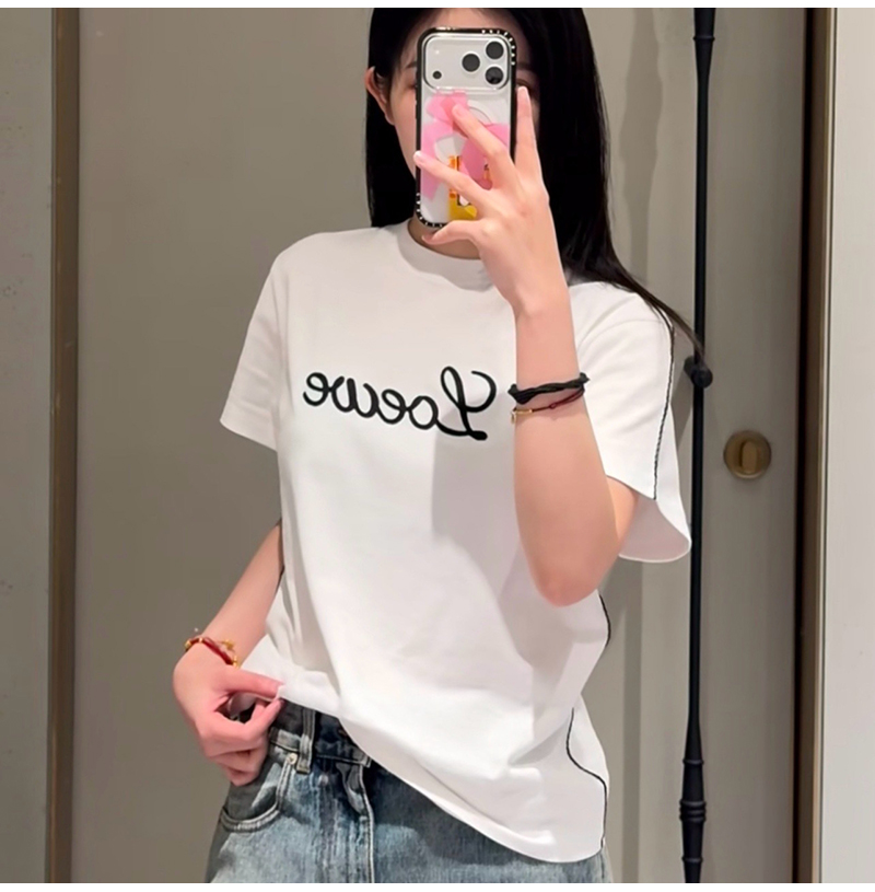 LOEVE-023400 로에베 26년 봄/여름 신상 자수 반팔 티셔츠 여성용
