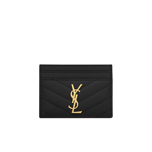 [스페셜오더]SAINT LAURENT-423291 생 로랑 블랙 그랑 드 뿌드르 텍스처드 마틀라세 가죽 골드 모노그램 신용카드 케이스