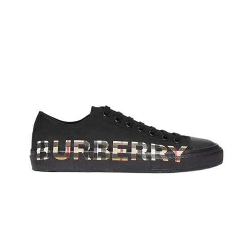 BURBERRY-80182751 버버리 블랙 빈티지 체크 로고 프린트 코튼 개버딘 스니커즈