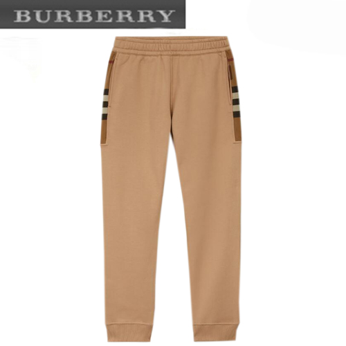 BURBERRY-80590661 버버리 베이지 체크 패널 코튼 조깅 팬츠 남성용