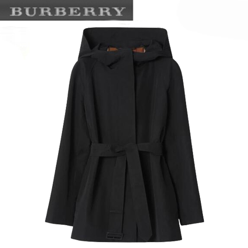 BURBERRY-80658031 버버리 블랙 테크니컬 코튼 파이유 후드 카 코트 여성용