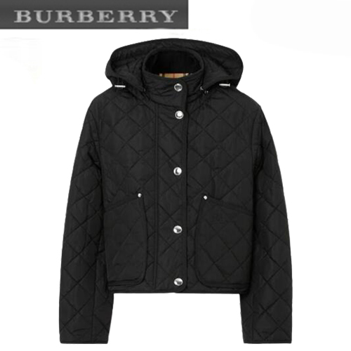 BURBERRY-80727981 버버리 블랙 다이아몬드 퀼팅 나일론 크롭 재킷 여성용