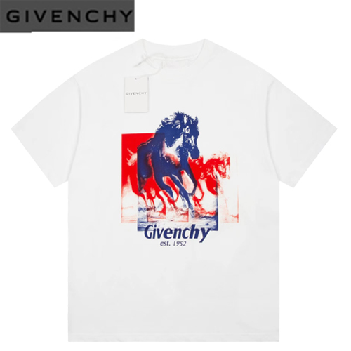 GIVENCHY-06155 지방시 화이트 프린트 장식 티셔츠 남여공용