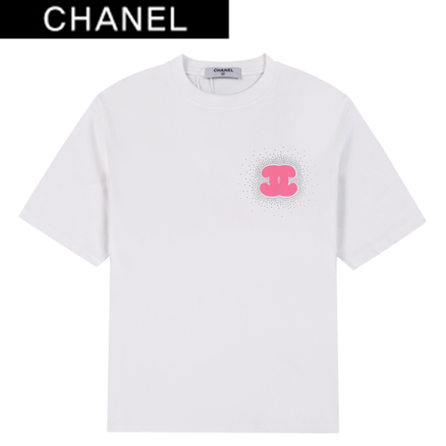 CHANEL-03175 샤넬 화이트 스터드 장식 티셔츠 남여공용