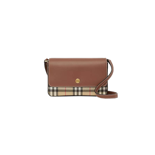 [스페셜오더]BURBERRY-80492441 버버리 브라운 빈티지 체크 레더 미니 노트 백