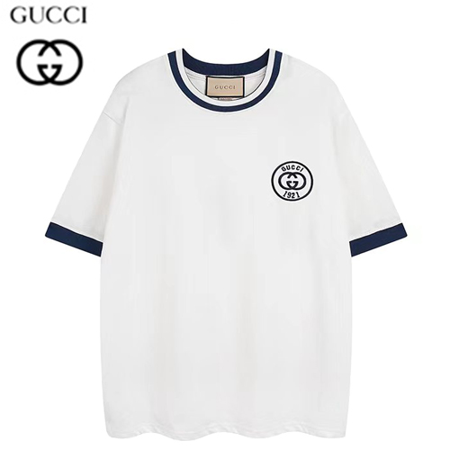 GUCCI-07111 구찌 화이트/네이비 GG 로고 아플리케 장식 티셔츠 남여공용