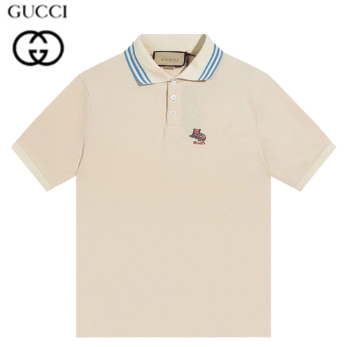 GUCCI-06085 구찌 아이보리 스트라이프 장식 폴로 티셔츠 남성용