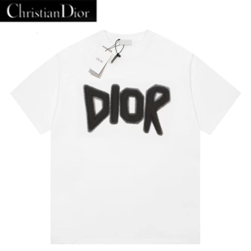 DIOR-06196 디올 화이트 DIOR 프린트 장식 티셔츠 남여공용