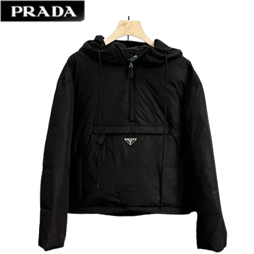 PRADA-08277 프라다 블랙 트라이앵글 로고 다운 후드 여성용