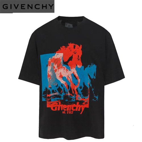 GIVENCHY-03047 지방시 블랙 프린트 장식 티셔츠 남여공용