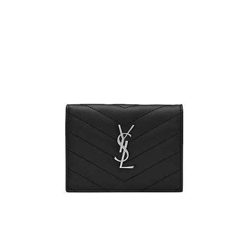 [스페셜오더]SAINT LAURENT-530841 생 로랑 블랙 텍스처드 퀼티드 가죽 실버 모노그램 카드 홀더