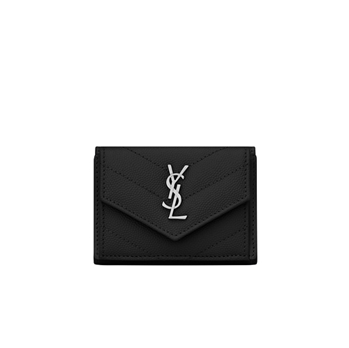 [스페셜오더]SAINT LAURENT-505118 생 로랑 블랙 마틀라세 가죽 은장 모노그램 티니 월릿