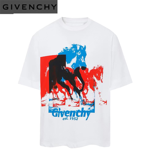 GIVENCHY-03048 지방시 화이트 프린트 장식 티셔츠 남여공용