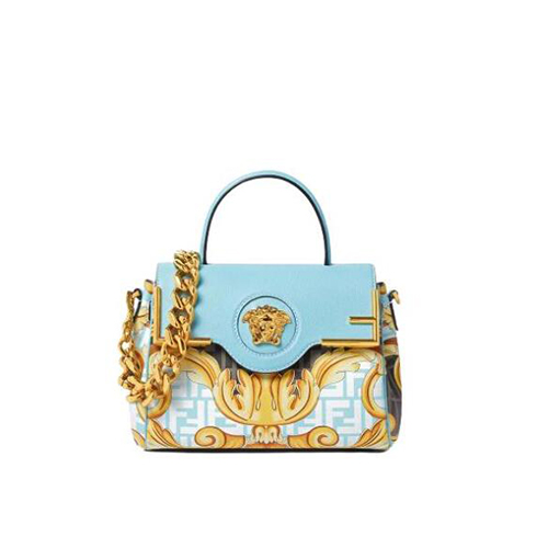 [스페셜오더]FENDI X VERSACE DBFI039 펜디 X 베르사체 펜다체 메두사 골드 바로크 블루 미디엄 핸드백