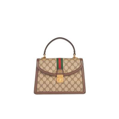 GUCCI-680119 구찌 × 발렌시아가 HACKER 베이지 BB 캔버스 스몰 탑 핸들 백