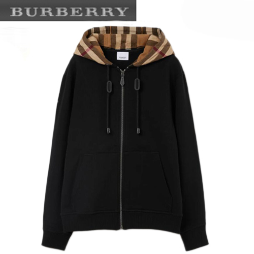 BURBERRY-80509511 버버리 블랙 체크 후드 코튼 오버사이즈 후디 남여공용