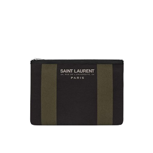 SAINT LAURENT-414764 생로랑 24 rue de l’universit 프린트 디테일 비치 태블릿 파우치 블랙/카키