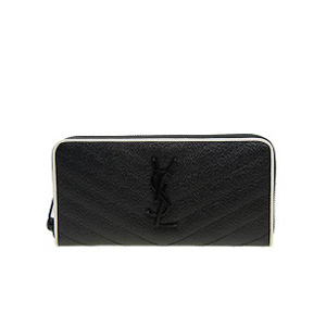 SAINT LAURENT-358094 생 로랑 도브 블랙 화이트 그랑 드 뿌드르 텍스처드 마틀라세 가죽 모노그램 생 로랑 지퍼 어라운드 지갑